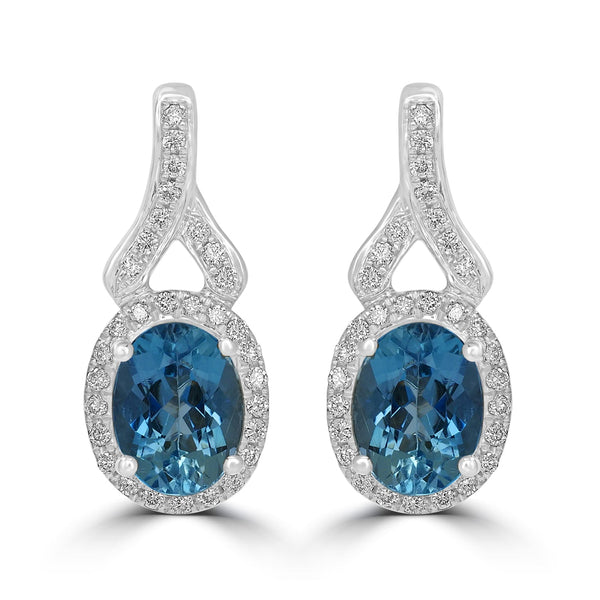 2.5ct  Aquamarine Earrings with 0.31tct Diamond set in 14K White Gold