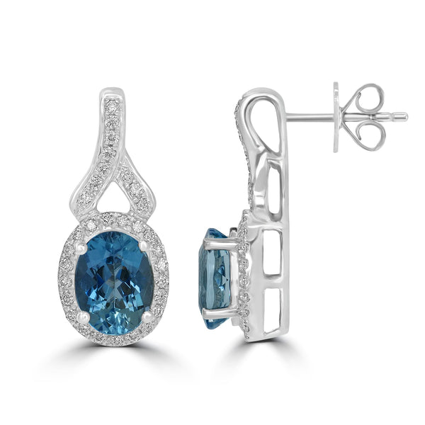 2.5ct  Aquamarine Earrings with 0.31tct Diamond set in 14K White Gold