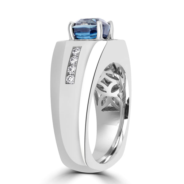 4.57ct Blue Zircon Ring with 0.52tct Diamonds set in 14K White Gold