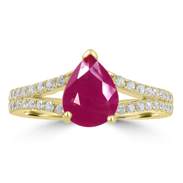 2.08ct Ruby Rings with 0.32tct Diamond set in 14K Yellow Gold