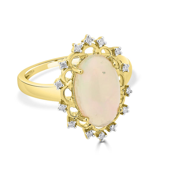 2.96Ct Opal Ring 0.12Tct Diamonds Set In 14Kt Yellow Gold