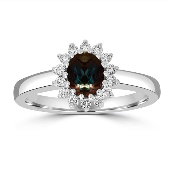 0.9ct Alexandrite Rings with 0.2tct Diamond set in 18K White Gold
