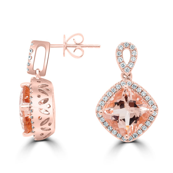 5.6ct Morganite Earring with 0.42ct Diamonds set in 14K Rose Gold