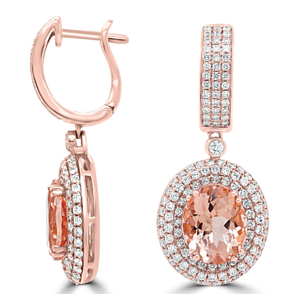 7.02ct Morganite Earring with 1.97ct Diamonds set in 14K Rose Gold
