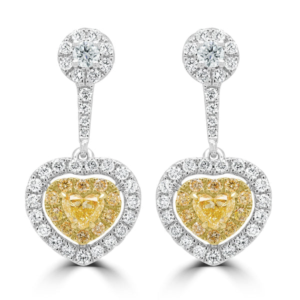 0.69ct Yellow Diamond Earring with 0.74ct Diamonds set in 18K White Gold