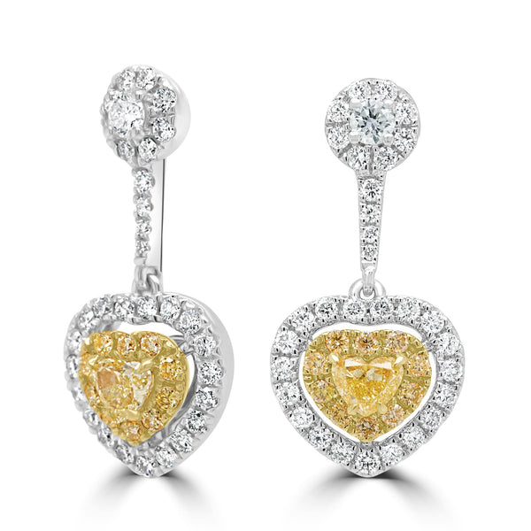 0.69ct Yellow Diamond Earring with 0.74ct Diamonds set in 18K White Gold