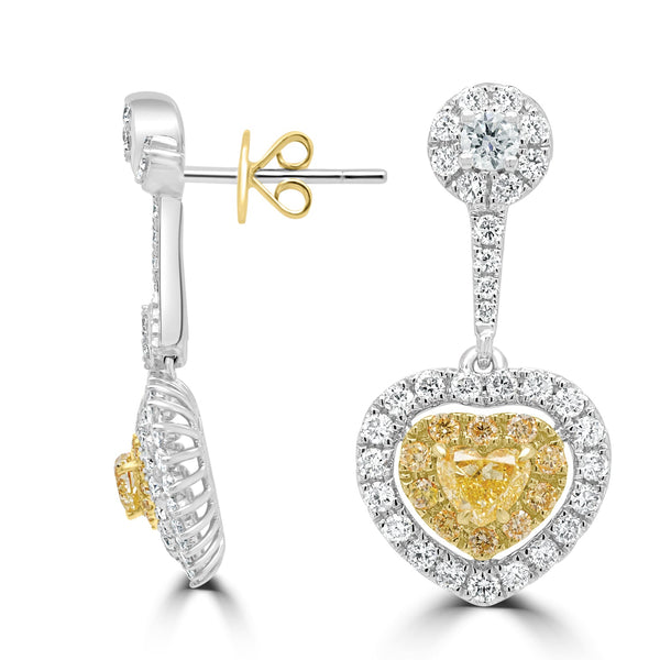 0.43ct Yellow Diamond Earring with 1.6ct Diamonds set in 18KW & 22KY