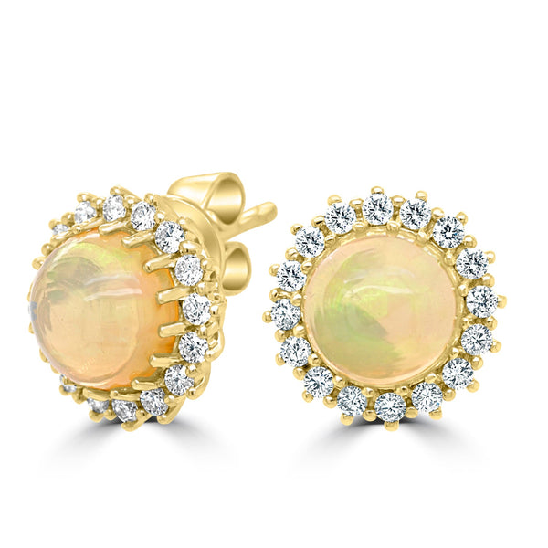 2.09ct Opal Earring with 0.46ct Diamonds set in 14K Yellow Gold
