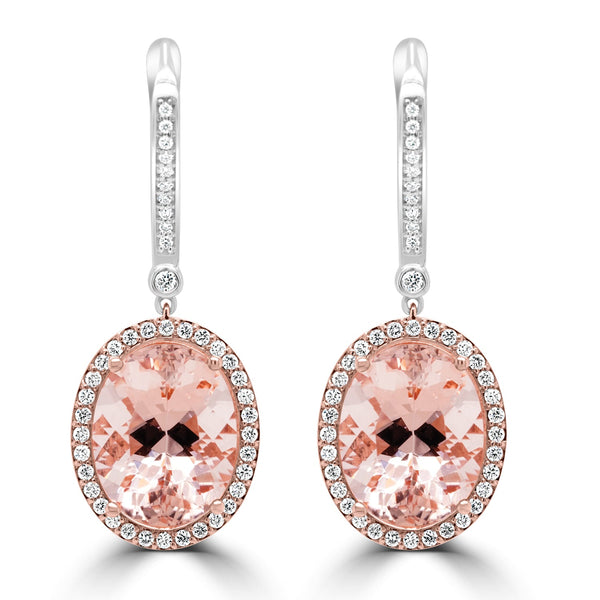 10.94ct Morganite Earring with 0.54ct Diamonds set in 14K Two Tone