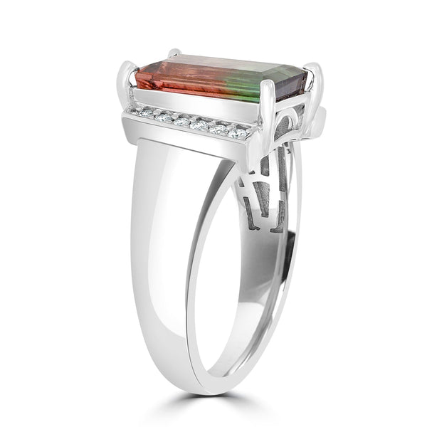 2.815ct Bicolor Tourmaline Men's Rings with 0.16tct diamonds set in 14K white gold