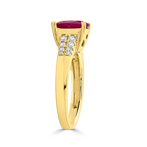 2.11ct Ruby Ring with 0.26tct Diamonds set in 14K Yellow Gold
