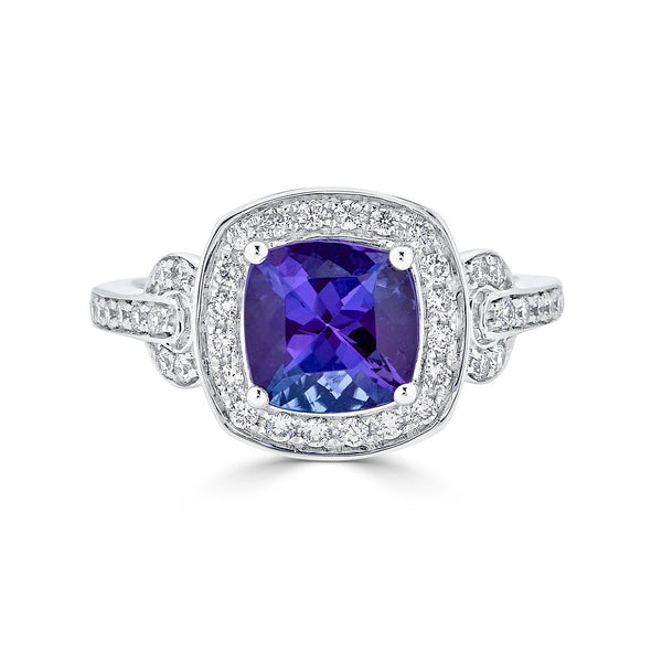 2.06Ct Tanzanite Ring With 0.37Tct Diamonds Set In 14Kt White Gold