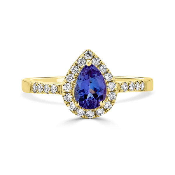 0.70Ct Tanzanite Ring With 0.25Tct Diamonds Set In 14Kt Yellow Gold