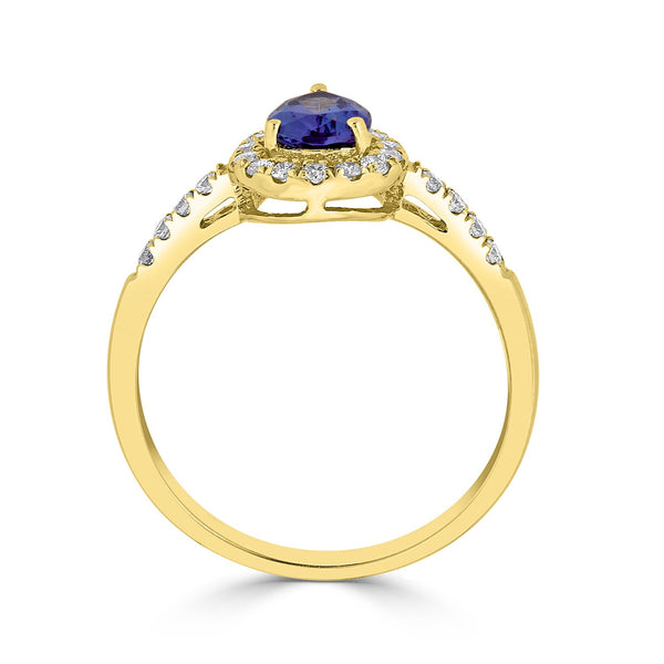 0.70Ct Tanzanite Ring With 0.25Tct Diamonds Set In 14Kt Yellow Gold