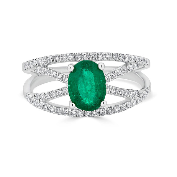1.13ct Emerald Ring with 0.41tct Diamonds set in 14K White Gold