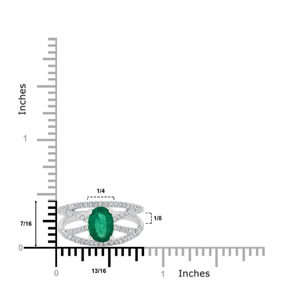 1.13ct Emerald Ring with 0.41tct Diamonds set in 14K White Gold