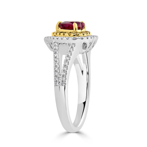 1.05ct Ruby Ring with 0.49tct Diamonds set in 18K Two Tone Gold