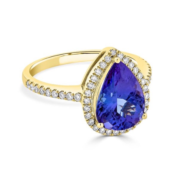 3.21Ct Tanzanite Ring With 0.36Tct Diamonds Set In 14Kt Yellow Gold