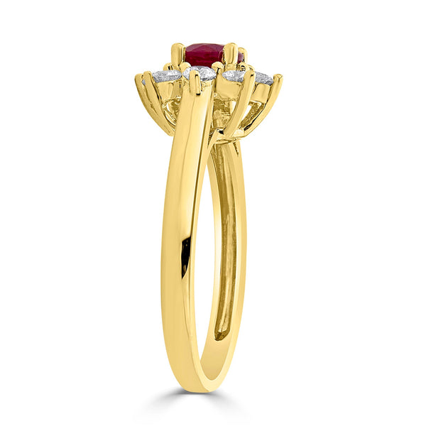 0.64ct Ruby Ring with 0.48tct Diamonds set in 14K Yellow Gold