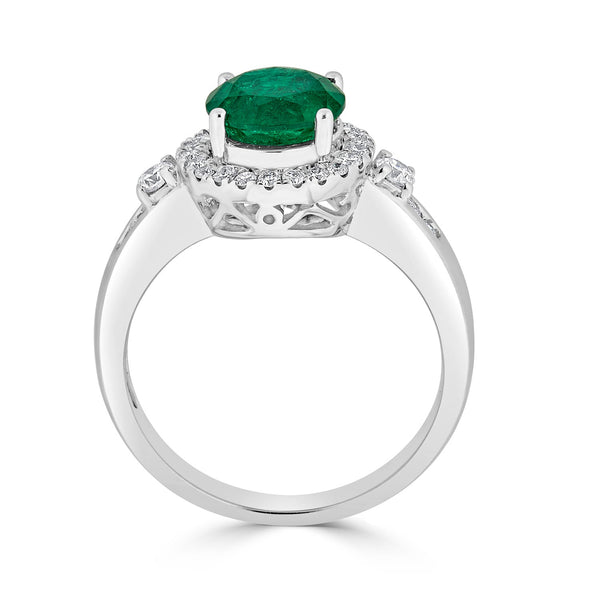 1.62ct Emerald Ring with 0.40tct Diamonds set in 14K White Gold