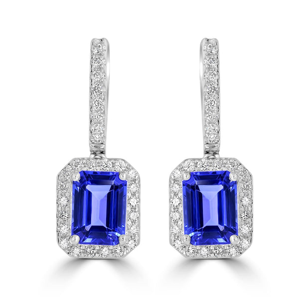 3.19ct Tanzanite earrings with 0.56ct diamonds set in 14K white gold