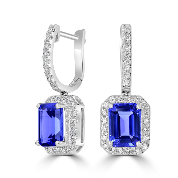 3.19ct Tanzanite earrings with 0.56ct diamonds set in 14K white gold