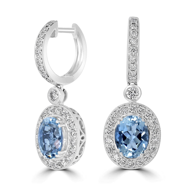 3.24tct Aquamarine Earring with 1.18tct Diamonds set in 14K White Gold
