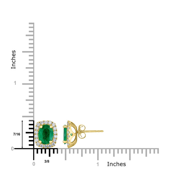 2.32tct Emerald Stud Earring with 0.49tct Diamonds set in 14K Yellow Gold