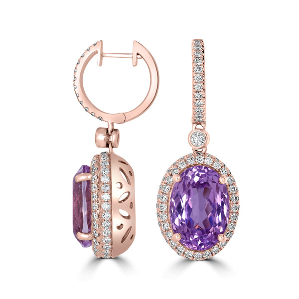 16.76tct Kunzite earrings with 1.95tct diamonds set in 14K rose gold
