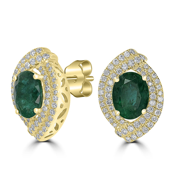 3.98tct Emerald Earring with 0.76tct Diamonds set in 14K Yellow Gold
