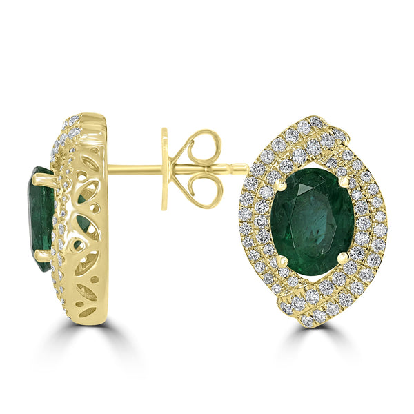 3.98tct Emerald Earring with 0.76tct Diamonds set in 14K Yellow Gold