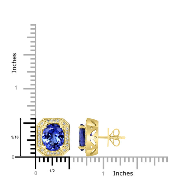 6.48tct Tanzanite Earring with 0.35tct Diamonds set in 14K Yellow Gold