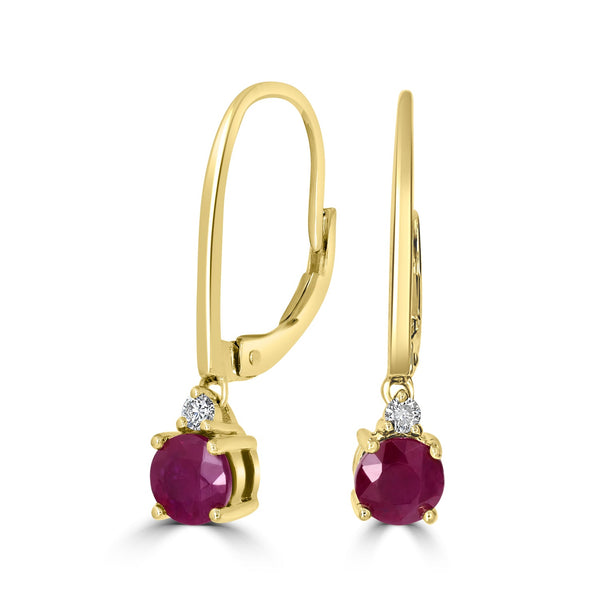1.28Tct Ruby Earrings With 0.07Tct Diamonds Set In 14K Yellow Gold