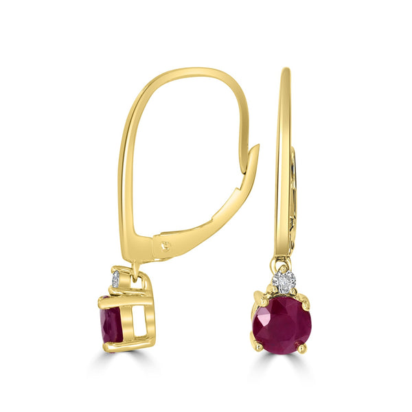 1.28Tct Ruby Earrings With 0.07Tct Diamonds Set In 14K Yellow Gold