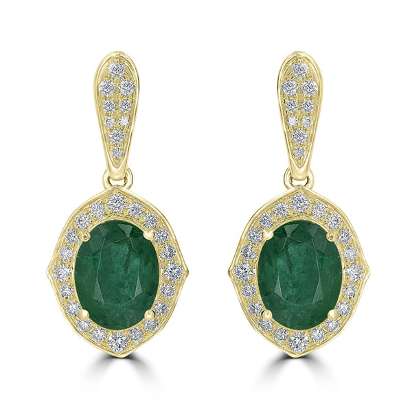 3.24ct Emerald earrings with 0.56ct diamonds set in 14K yellow gold