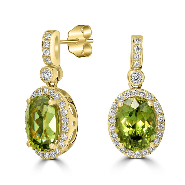 6.02tct Sphene Earring with 0.45tct Diamonds set in 14K Yellow Gold