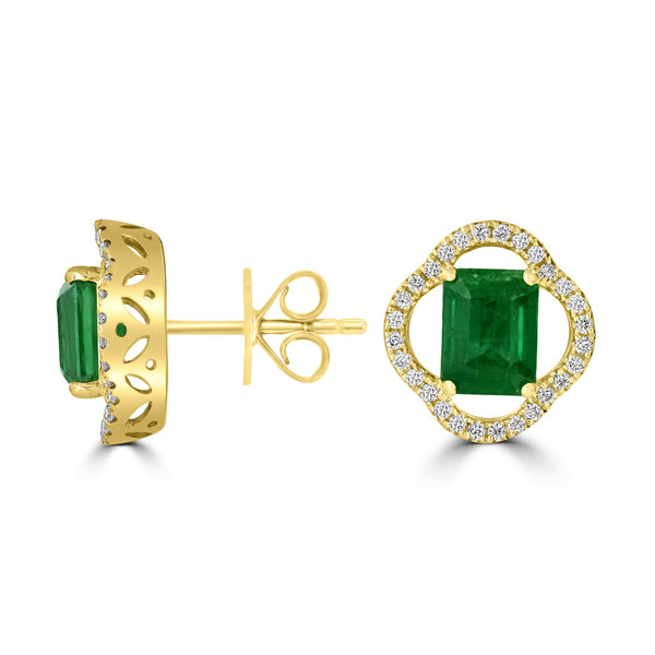 2.79tct Emerald Earring with 0.31tct Diamonds set in 14K Yellow Gold