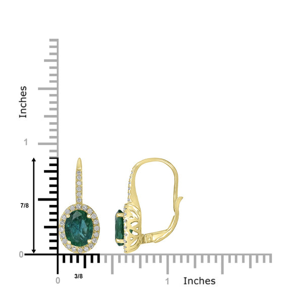 3.56tct Emerald Earring with 0.48tct Diamonds set in 18K Yellow Gold