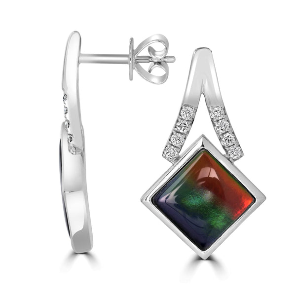 4.39tct Ammolite Earring with 0.26tct Diamonds set in 14K White Gold