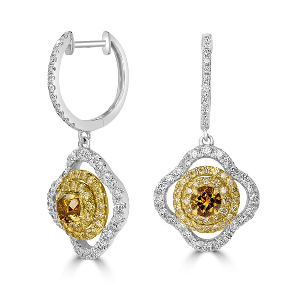 0.64tct Orange Diamond Earring with 1.34tct Diamonds set in 14K Two Tone Gold