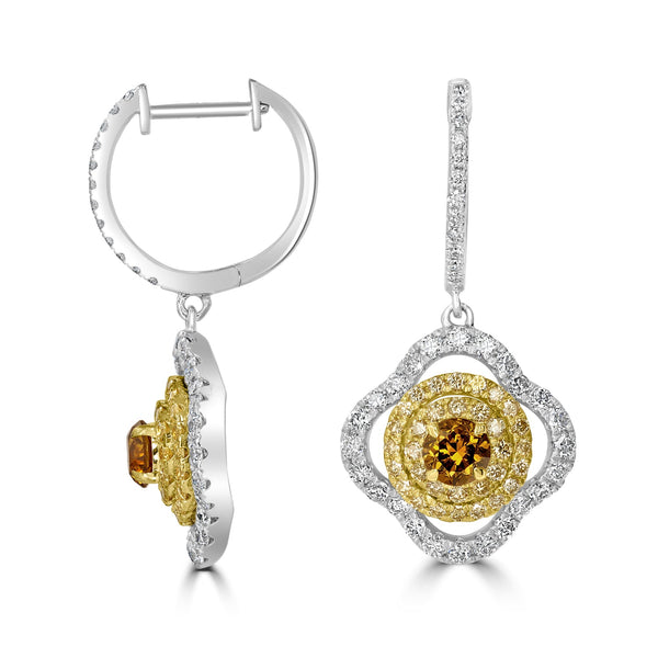 0.64tct Orange Diamond Earring with 1.34tct Diamonds set in 14K Two Tone Gold