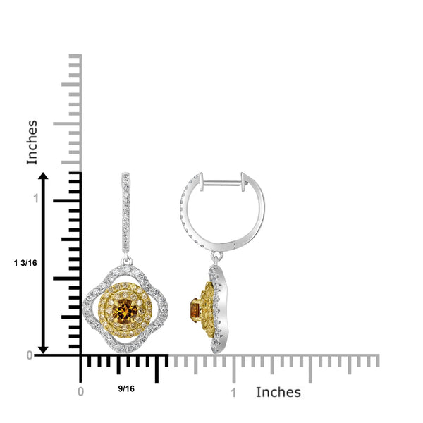 0.64tct Orange Diamond Earring with 1.34tct Diamonds set in 14K Two Tone Gold
