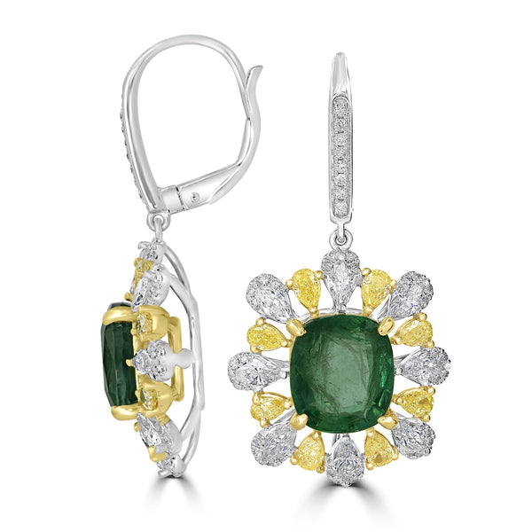 7.62tct Emerald Earring with 3.12tct Diamonds set in 18K Two Tone Gold