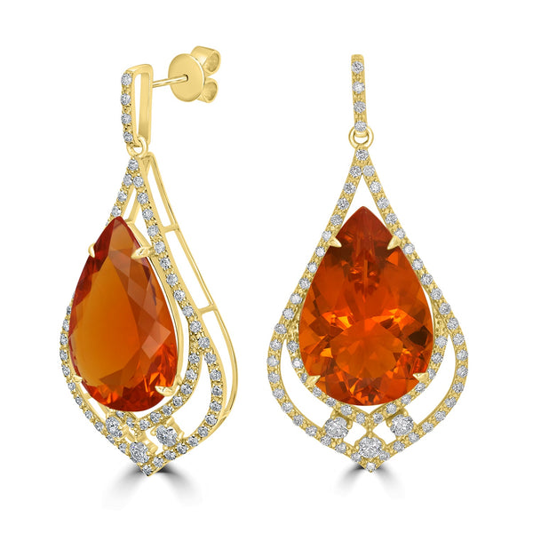 20.97tct Fire Opal Earring with 1.72tct Diamonds set in 18K Yellow Gold