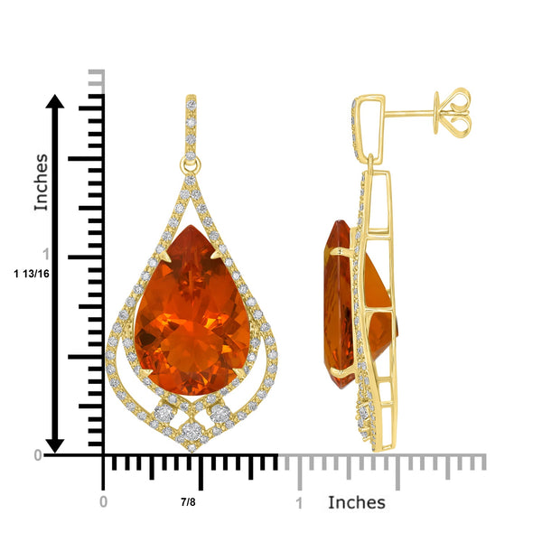 20.97tct Fire Opal Earring with 1.72tct Diamonds set in 18K Yellow Gold