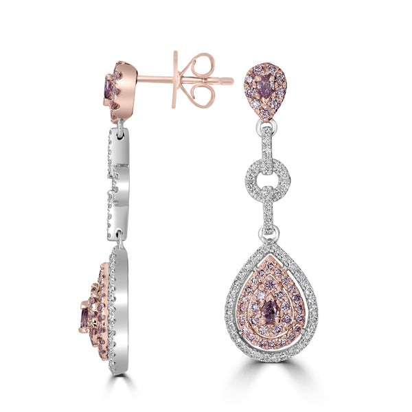 0.26tct Pink Diamond Earring with 0.98tct Diamonds set in 18K Two Tone Gold