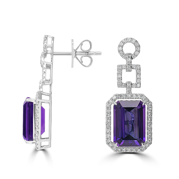 13.48tct Amethyst Earrings with 1.41tct Diamond set in 18K White Gold