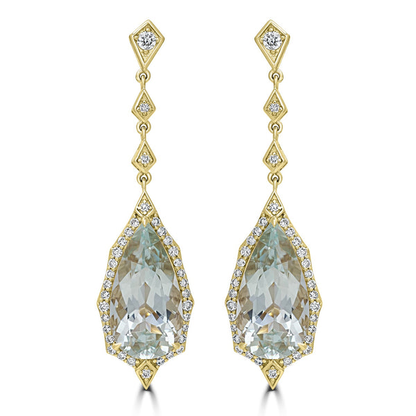 12.43tct Aquamarine Earrings with 0.97tct Diamond set in 18K Yellow Gold