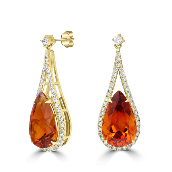 13.29tct Citrine Earrings with 1.11tct Diamond set in 18K Yellow Gold