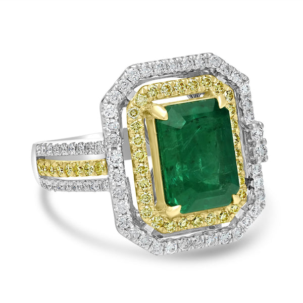 3.02ct Emerald Rings with 0.86tct Diamond set in 18K Two Tone Gold